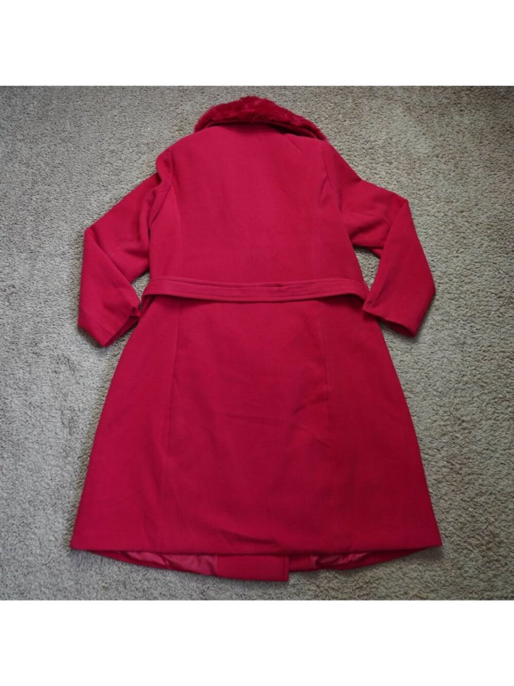 NWT Lane Bryant Trench Coat Womens 14/16 Red Removable Faux Fur Collar Belt - Picture 2 of 15
